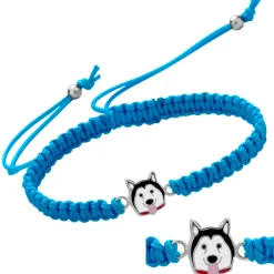 Katoenen armband, zilveren hondje