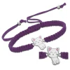 Katoenen armband, zilveren poesje