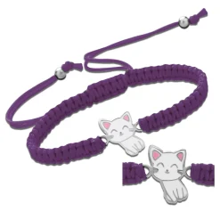 Katoenen armband, zilveren poesje
