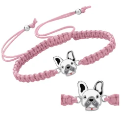 Katoenen armband, zilveren hondje