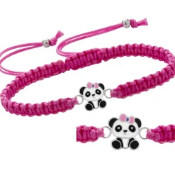 Katoenen armbandje, panda met roze strik