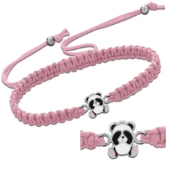 Katoenen armbandje, zilveren panda