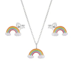 Kindersieraden, set ketting en oorstekers regenboog
