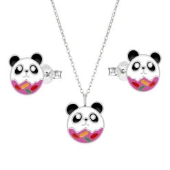 Kindersieraden, set ketting en oorstekers panda donut