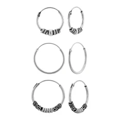 Oorbellen set, Bali hoops met kringeltjes en bolletjes en basic oorringen