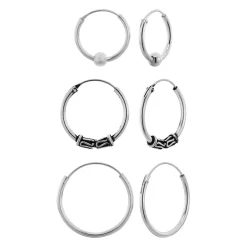 Oorbellen set, Bali hoops met kringeltjes en bolletjes en basic oorringen