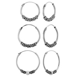 Oorbellen set, Bali hoops met kringeltjes en bolletjes