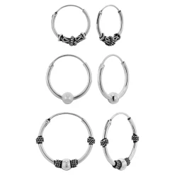 Oorbellen set, Bali hoops met kringeltjes en bolletjes en basic oorringen