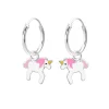 Oorringen met hanger, eenhoorn met roze manen en staart