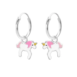 Oorringen met hanger, eenhoorn met roze manen en staart