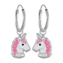 Oorringen met hanger, hoofd van eenhoorn met kristallen halsband