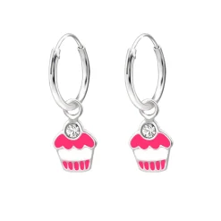 Oorringen met roze cupcake en kristal