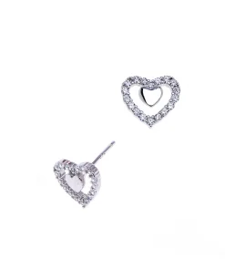Rhodium plated hartjes oorsteker met cubic zirkonia steentjes