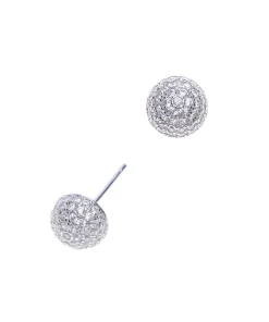 Rhodium plated koepel oorsteker met cubic zirkonia steentjes