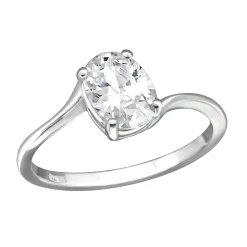 Rhodium plated ring met cubic zirkonia steen