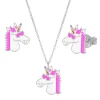 Set van zilveren ketting en oorstekers, eenhoornhoofd met roze manen en zonnebril