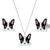 Set van zilveren ketting en oorstekers, Franse Bulldog