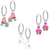 Set van zilveren oorringen met hanger, rolschaats, cupcake en konijn met kristal