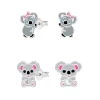 Set van zilveren oorstekers, koala met roze strikje en koala met onyx ogen