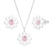 Set van zilveren oorstekers en ketting, madeliefje met roze hart met glitter
