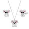 Set van zilveren oorstekers en ketting, koala beertje met onyx ogen