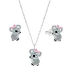 Set van zilveren oorstekers en ketting, koala beertje met roze strikje