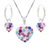 Sieraden set, zilveren ketting en oorringen hart met kristallen