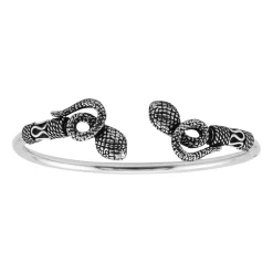 Zilveren armband, bangle in Bali stijl met spiralen en slangen