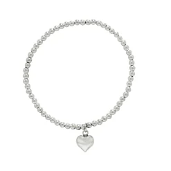 Zilveren armband, bolletjes met hanger, hart