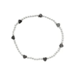 Zilveren armband met kraaltjes en bewerkte hartjes