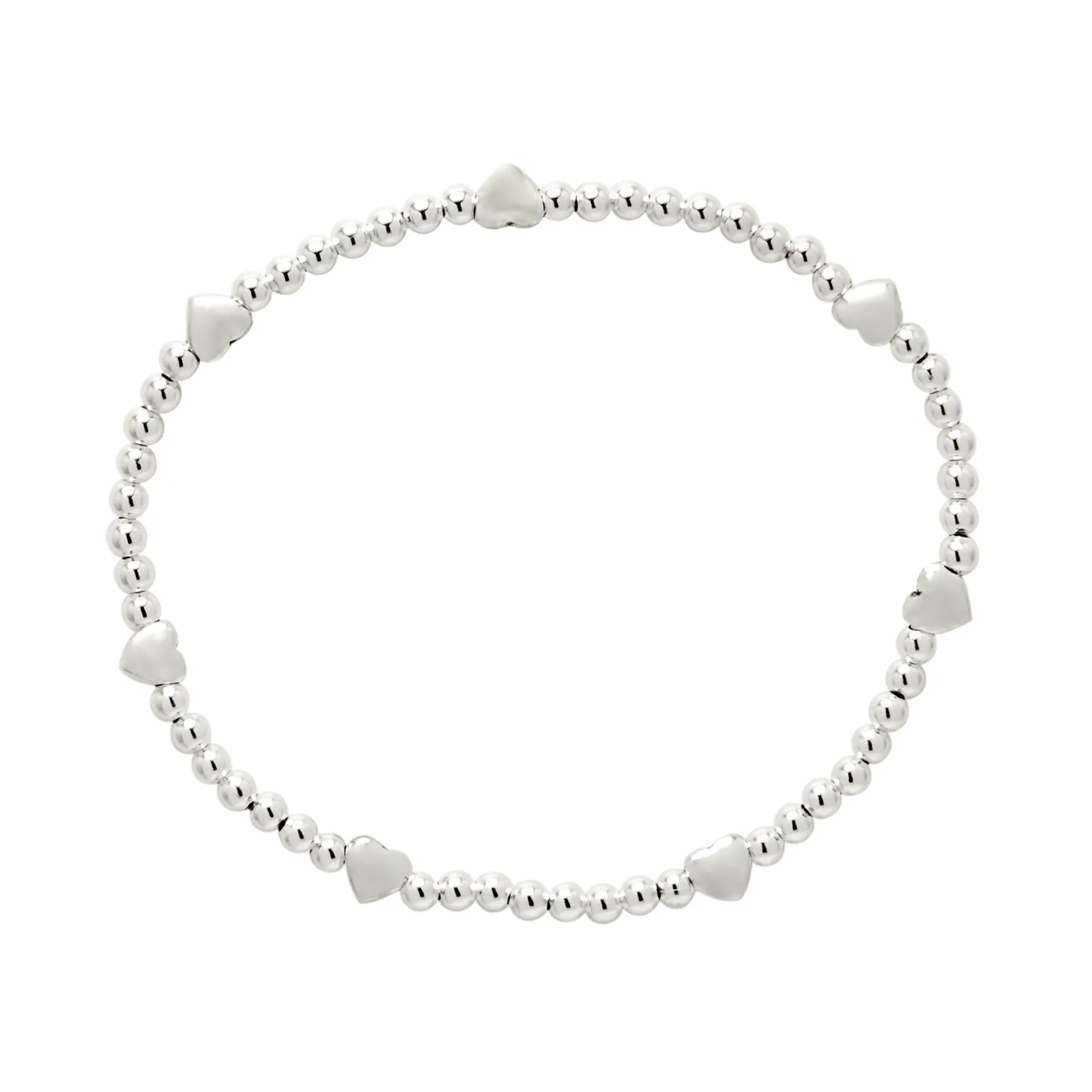 Zilveren armband met kraaltjes en gladde hartjes