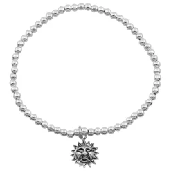 Zilveren armband van elastiek met zilveren bolletjes en zonnetje met gezicht