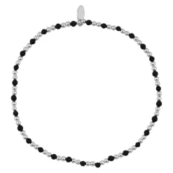 Zilveren armband van elastiek met zilveren en zwarte bolletjes
