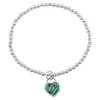 Zilveren armband van elastiek met zilveren bolletjes en hanger Abalone hart