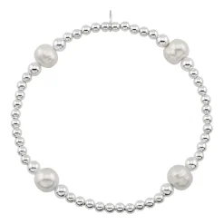 Zilveren armband van elastiek met zilveren bolletjes en parels