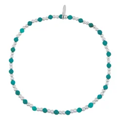 Zilveren armband van elastiek met zilveren en blauwe bolletjes