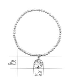 Zilveren armband van elastiek met zilveren bolletjes en tree of life