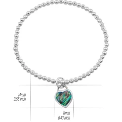 Zilveren armband van elastiek met zilveren bolletjes en hanger Abalone hart