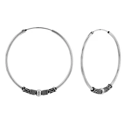 Zilveren Bali hoops, 40 mm, kringeltjes en bolletje