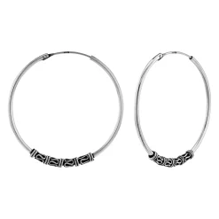 Zilveren Bali hoops, 40 mm, kringeltjes en geoxideerd
