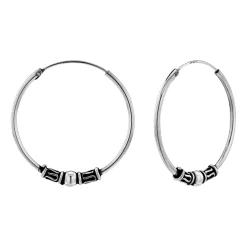 Zilveren Bali hoops, 30 mm, met kringeltjes en bolletje
