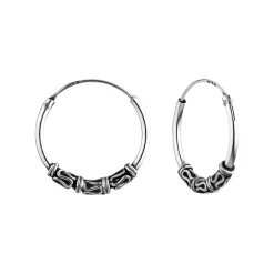 Zilveren Bali hoops, 16 mm met slingertjes en spiraaltjes