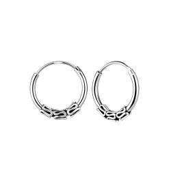 Zilveren Bali hoops, 12 mm met slingertjes