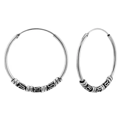 Zilveren Bali hoops, 30 mm, met kringeltjes