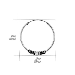 Zilveren Bali hoops, 30 mm, met kringeltjes en bolletje