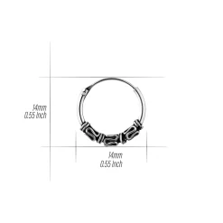 Zilveren Bali hoops, 14 mm met slingertjes en spiraaltjes