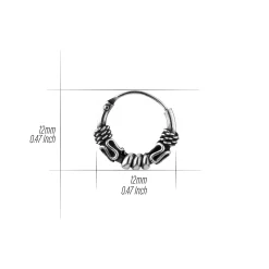 Zilveren Bali hoops, 12 mm met drie verschillende versieringen