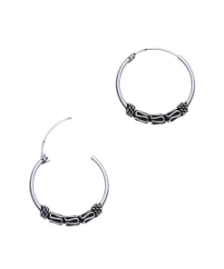 Zilveren Bali hoops met slingertjes, 21 mm