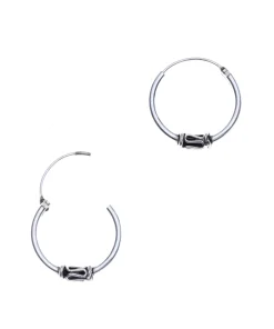 Zilveren Bali hoops met slingertje, 16 mm