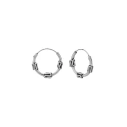 Zilveren Bali hoops met slingermotiefje, 12 mm